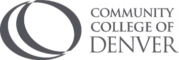 Community College of Denver logo with stylized circular design.
