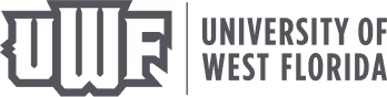 University of West Florida logo with stylized UWF initials and text.