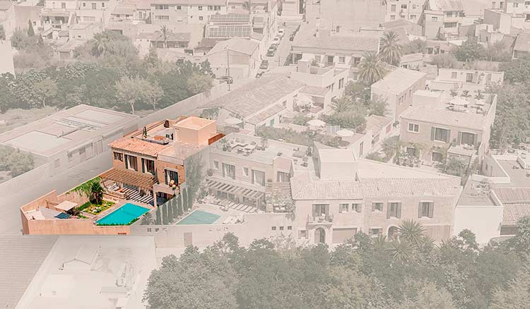 Aerial view of Sa Creta townhouse in Ses Salines, Mallorca