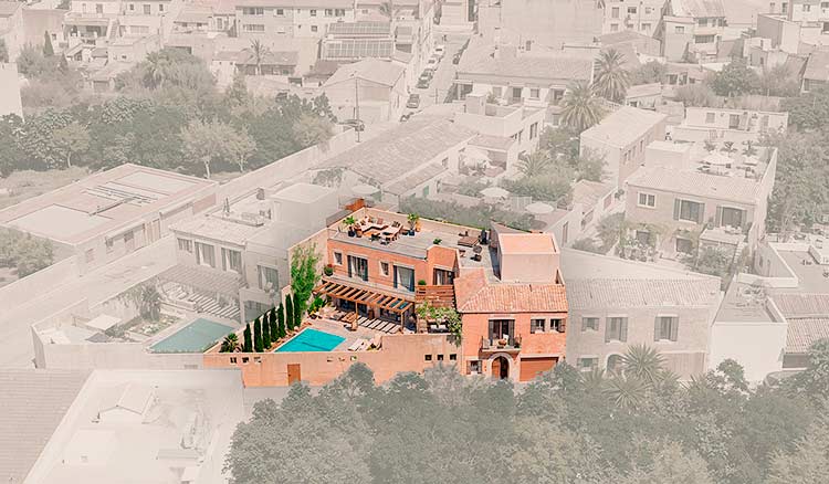Aerial view of S'Herba Blanca townhouse in Ses Salines, Mallorca