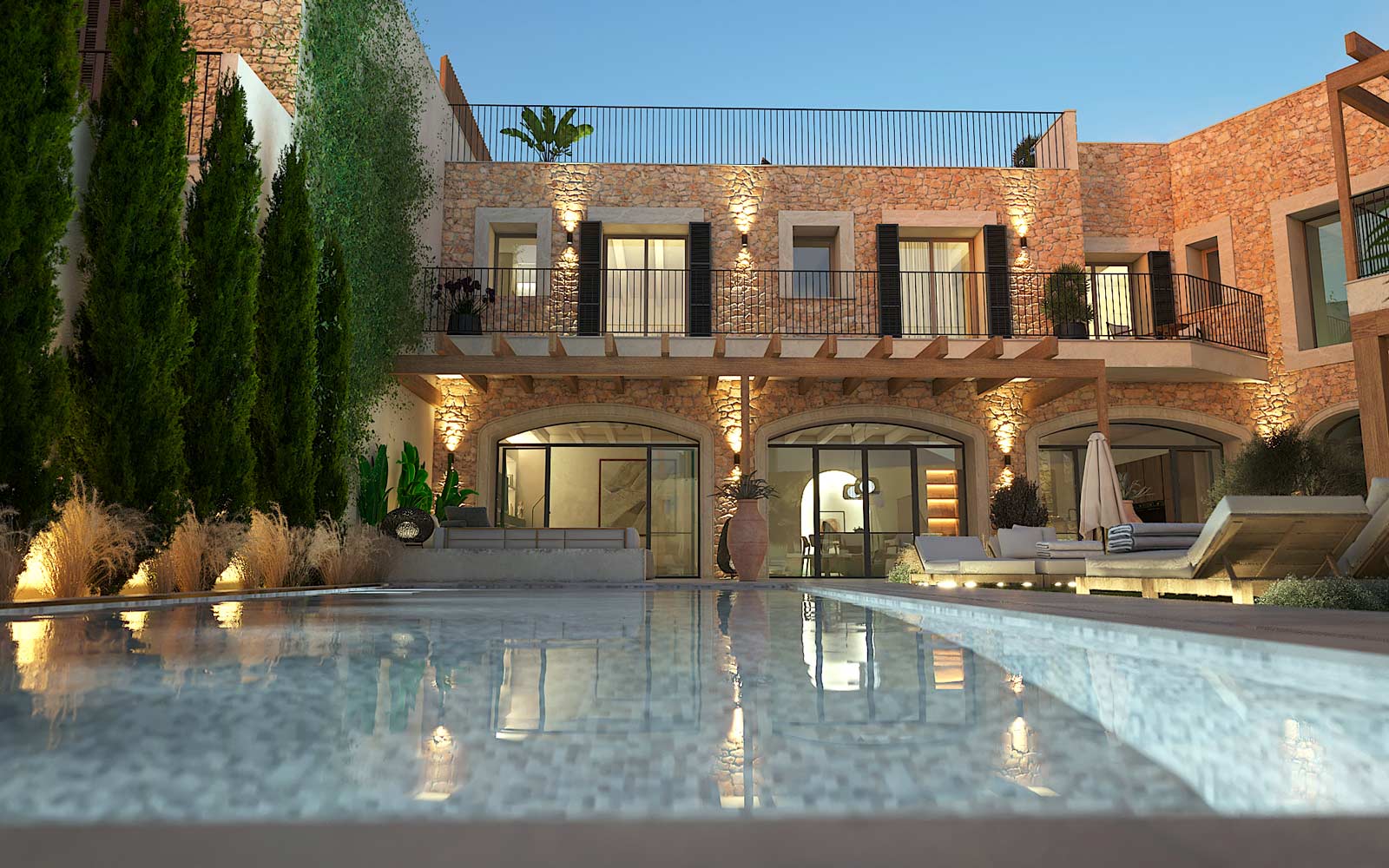 Render of refined townhouse facade