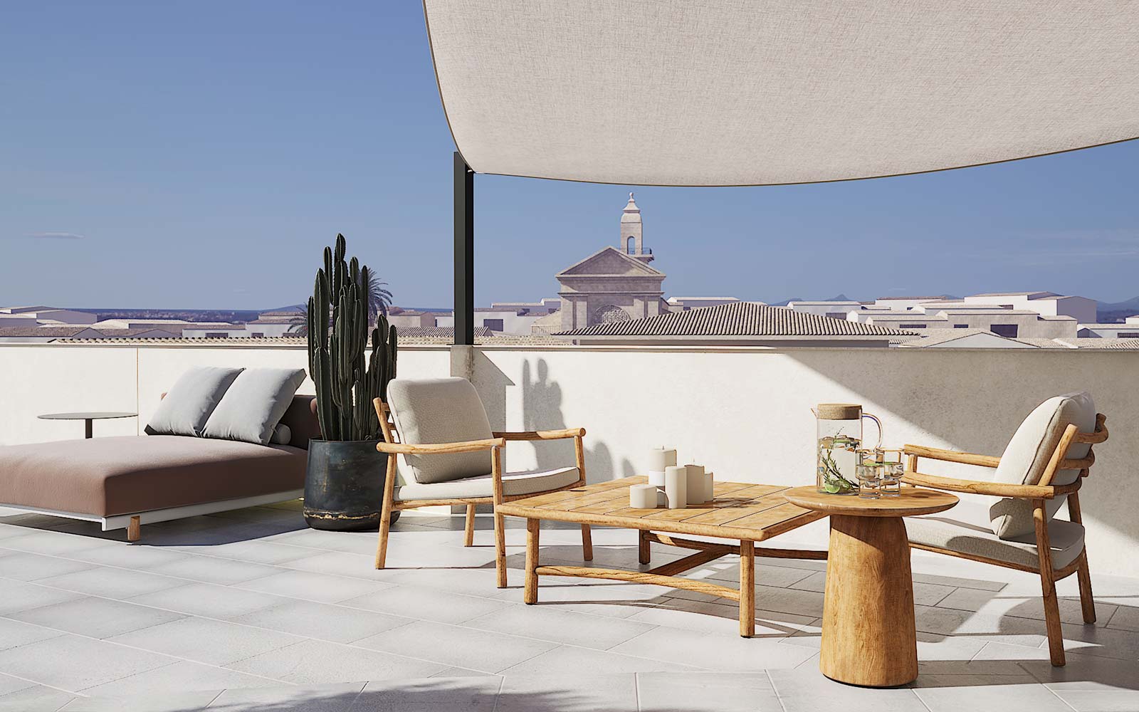 Render of refined townhouse village view from rooftop