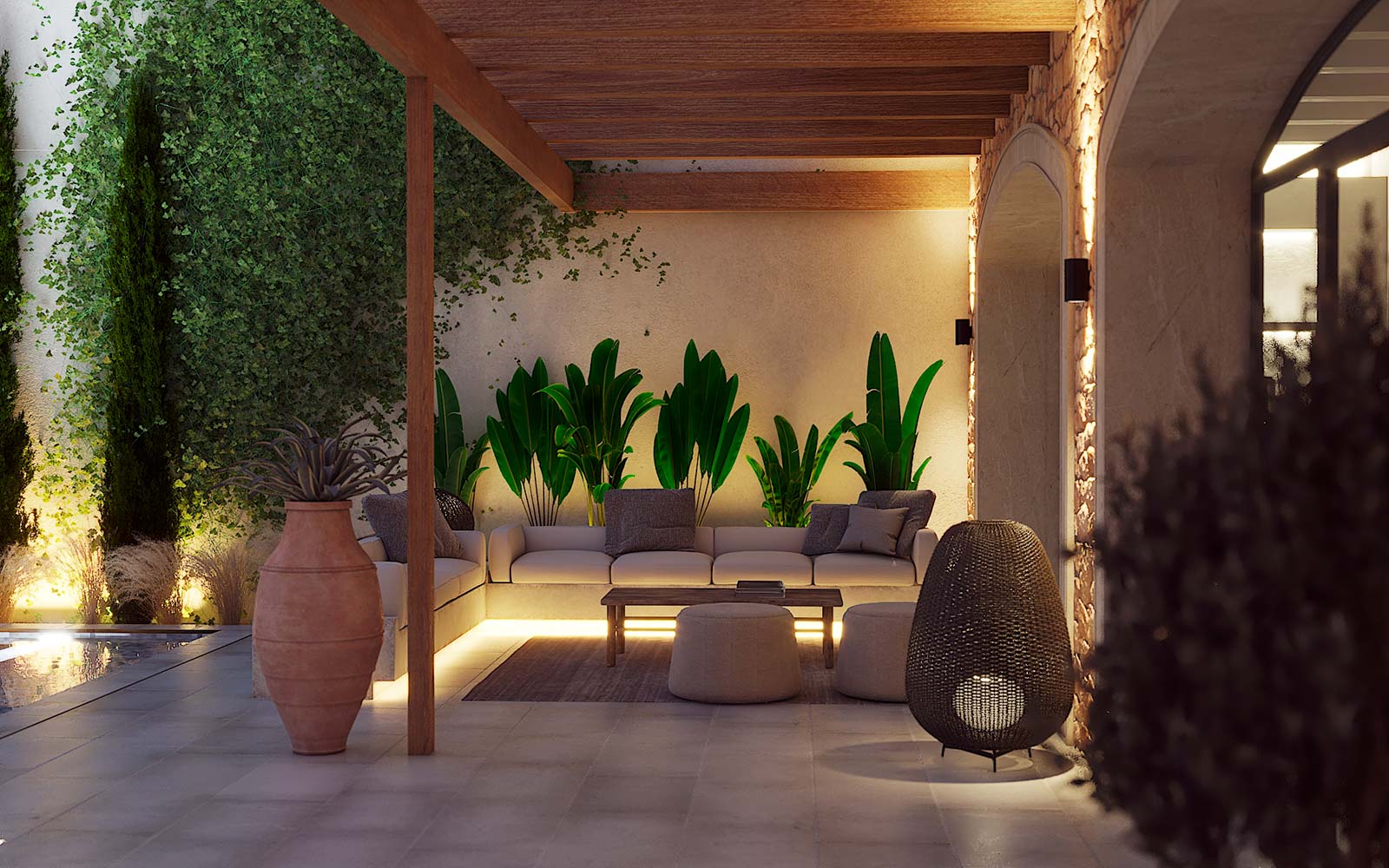Render of refined townhouse chill terrace