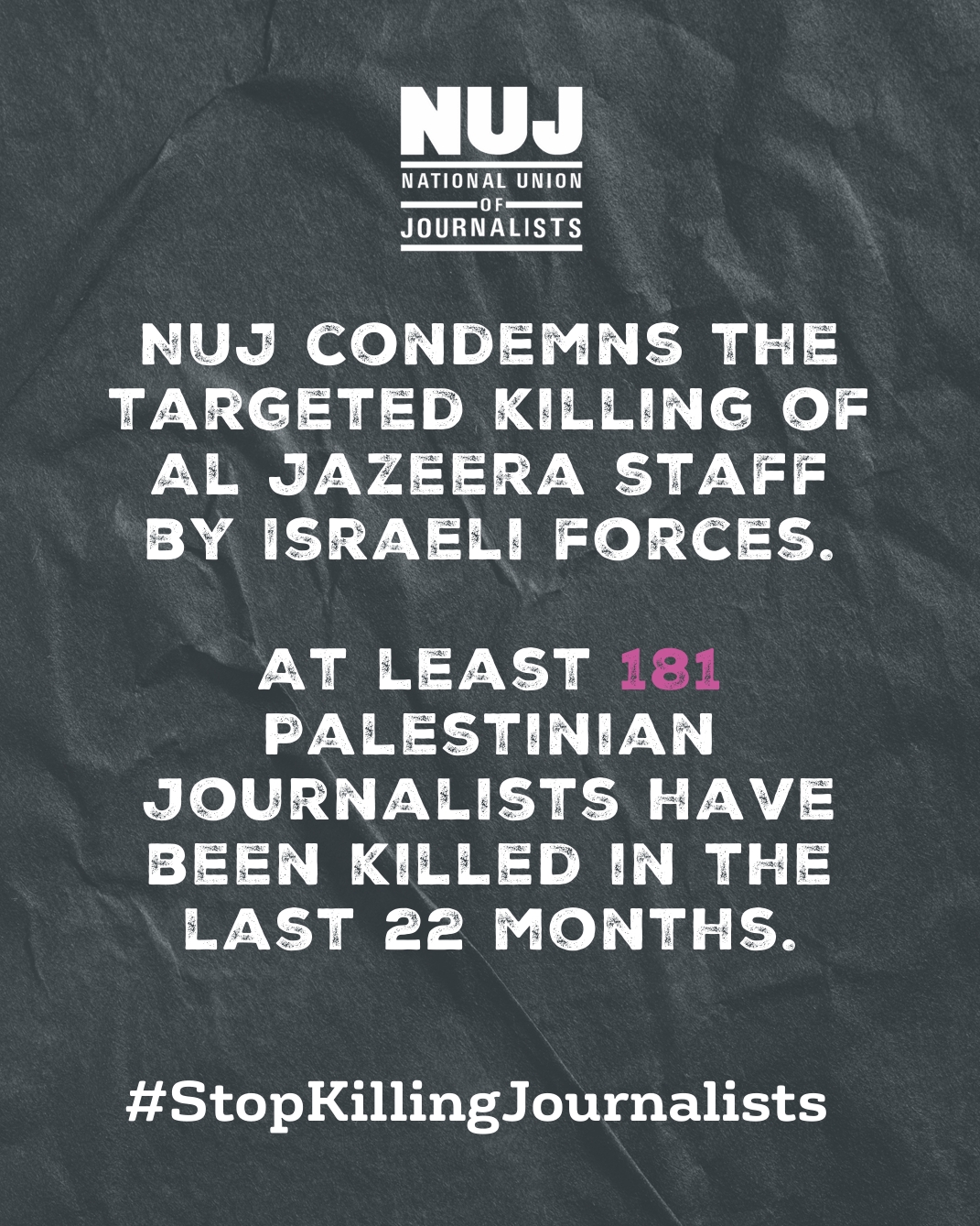 NUJ graphic detailing atrocities against journalists in Gaza