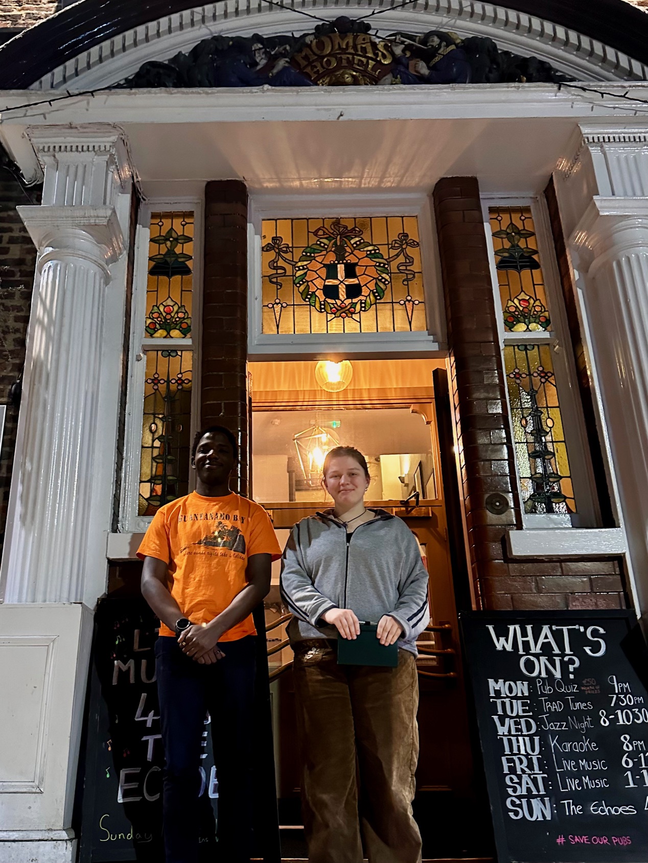Empty Chairs Ant and Sophie outside York's Museum Street Tavern