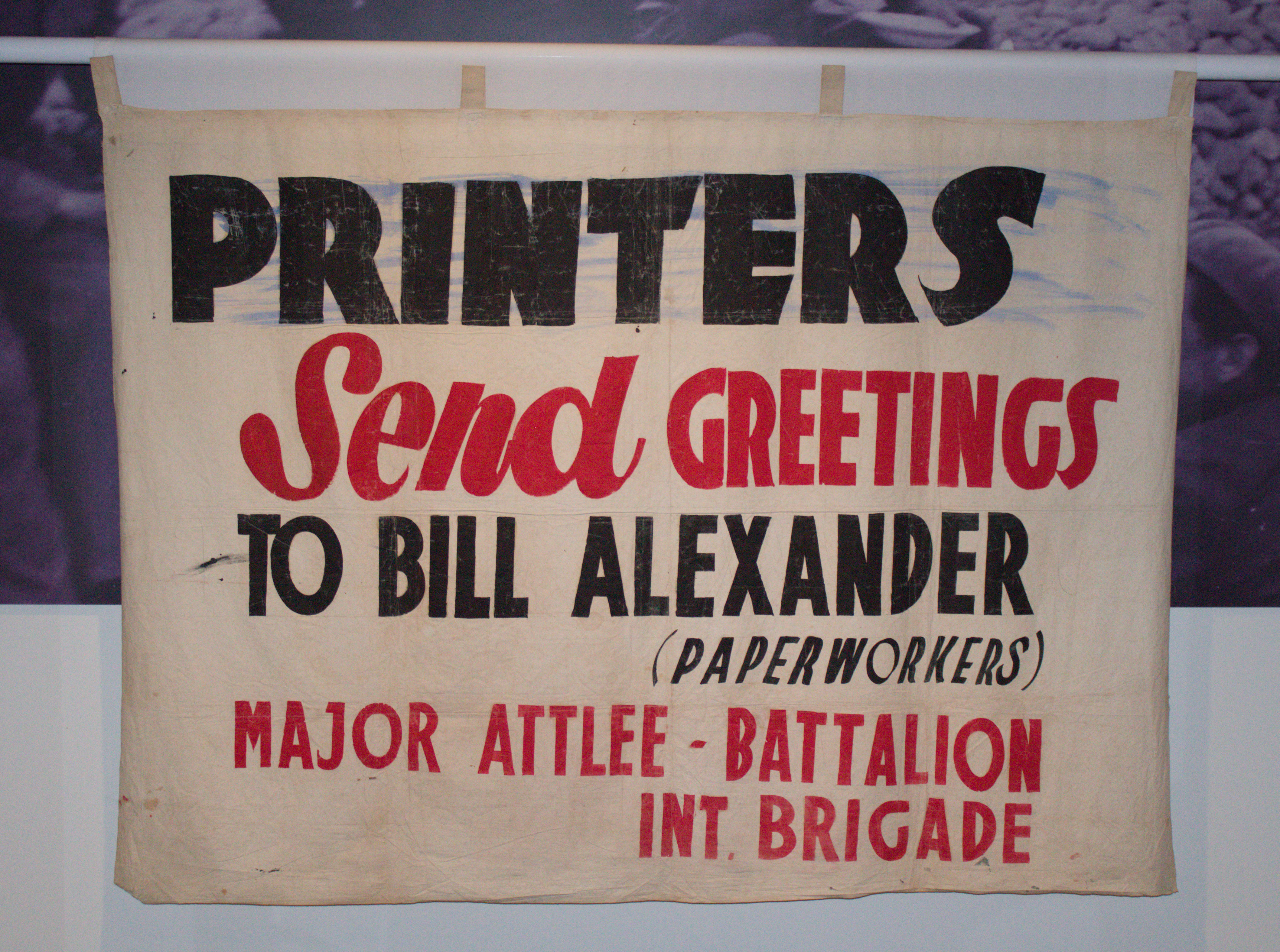 Printers Send Greetings to Bill Alexander banner, 1937. Image courtesy of People's History Museum