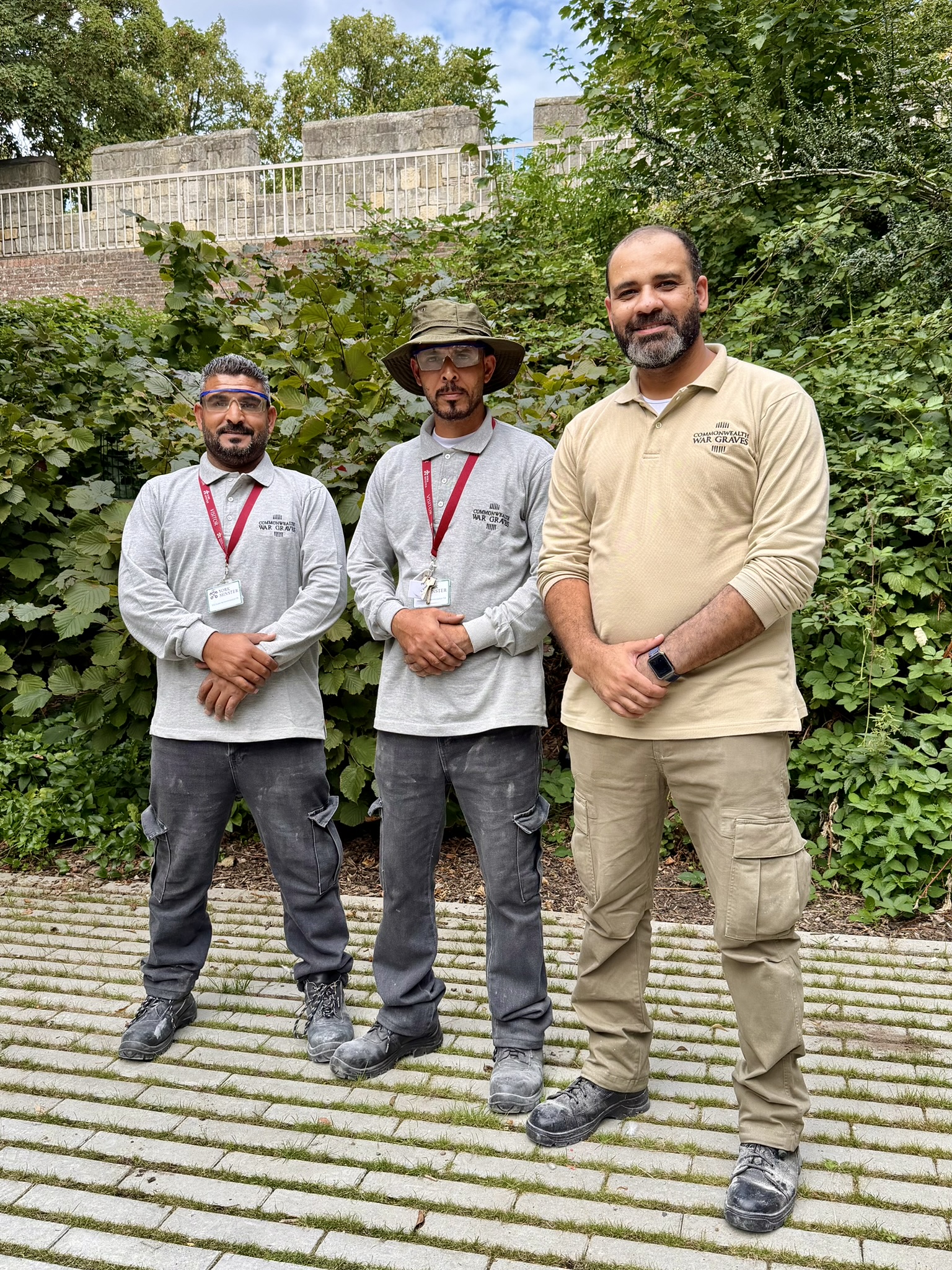 Ahmed Abdul Aal Sayed (L) and his colleagues from the Commonwealth War Graves Commission