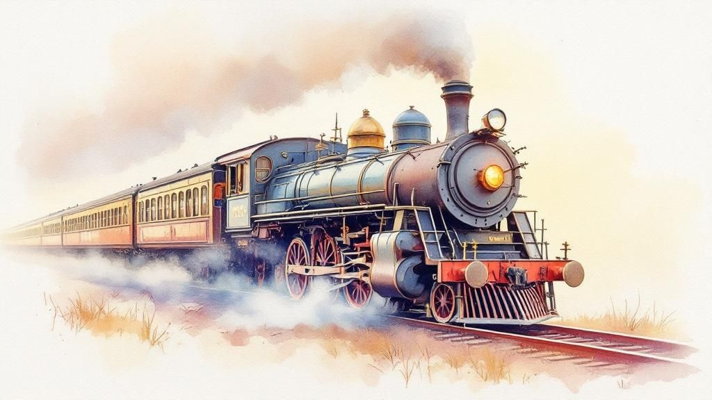 A high-quality 3D render of a futuristic, sleek silver train on a simple background.