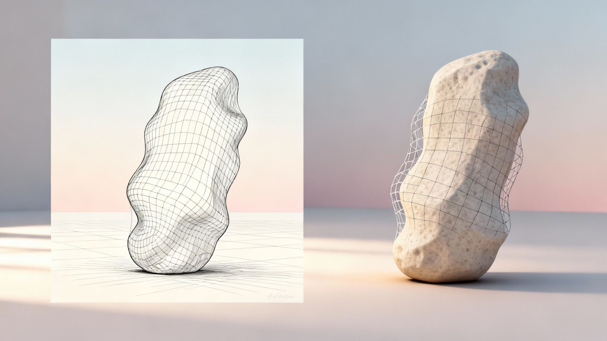 A 3D model of a modern chair created from an image, shown in a design workspace.