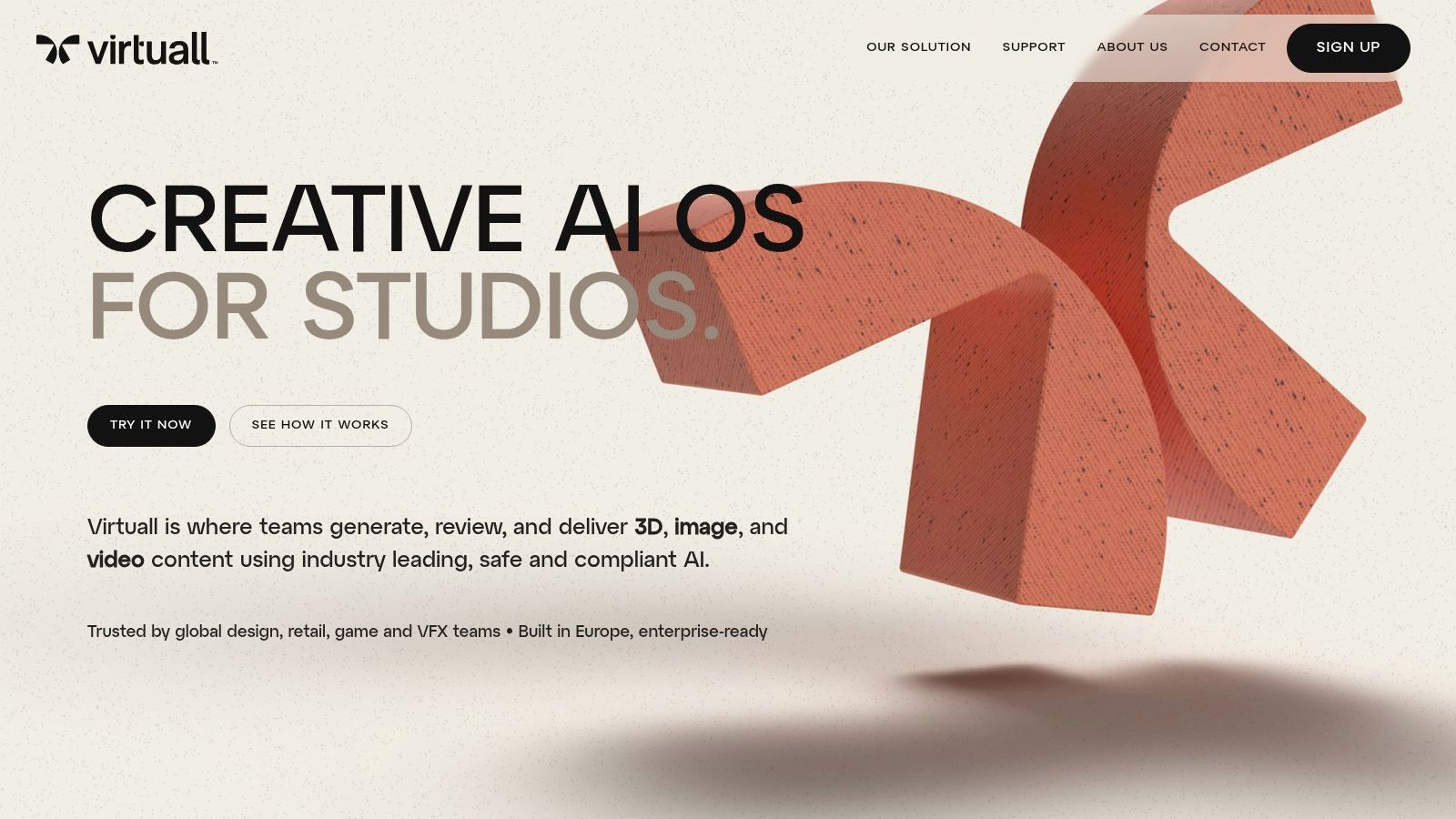 Virtuall's integrated creative workspace showing 3D models and image assets.