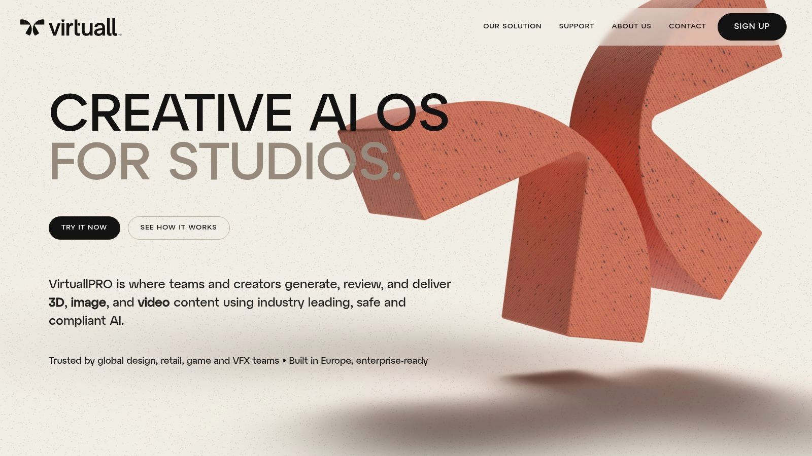 Virtuall's user interface showcasing asset management and generation capabilities.