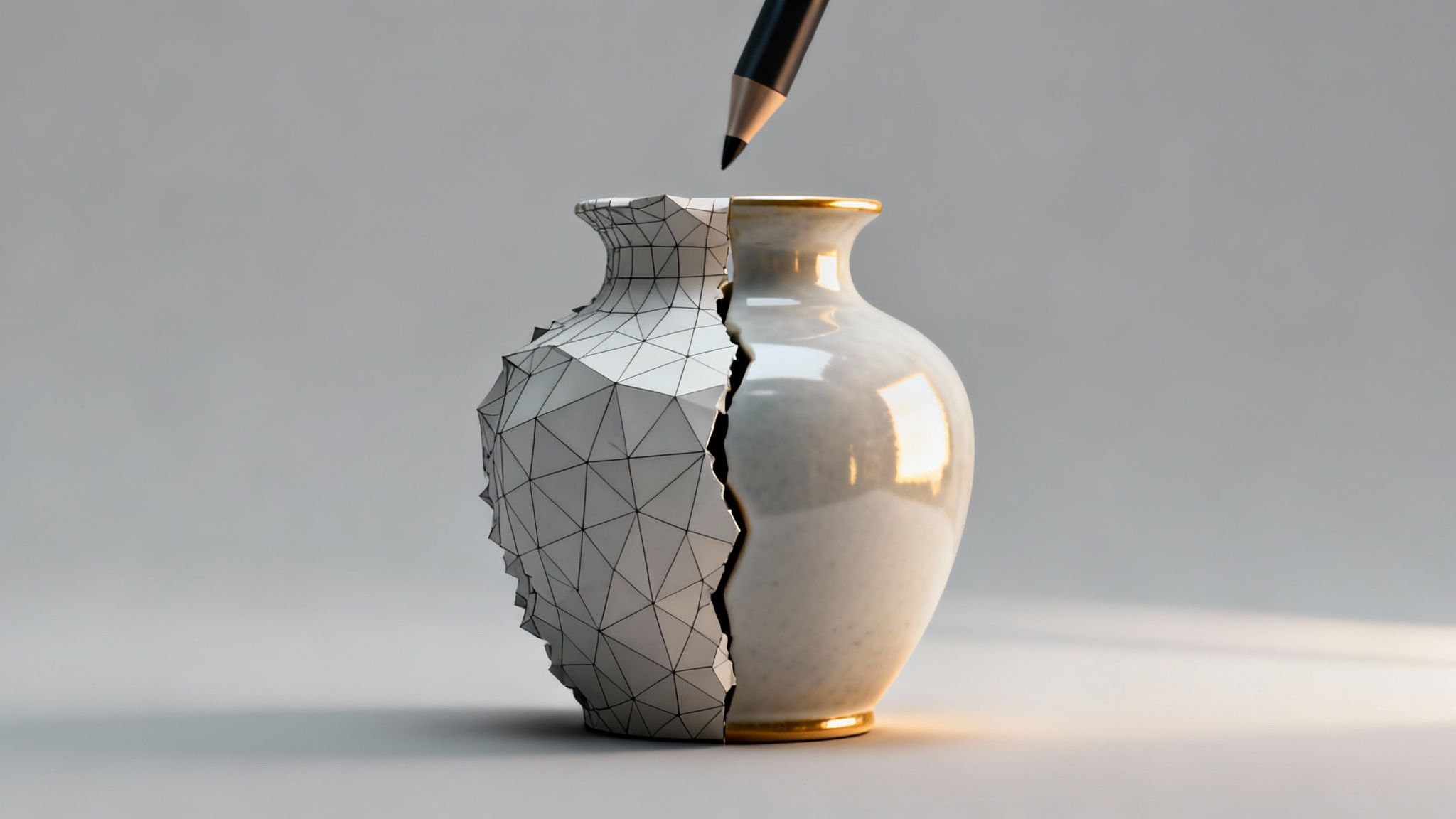 A digital artist refining a 3D model on a large monitor, showing the mesh and texture details.