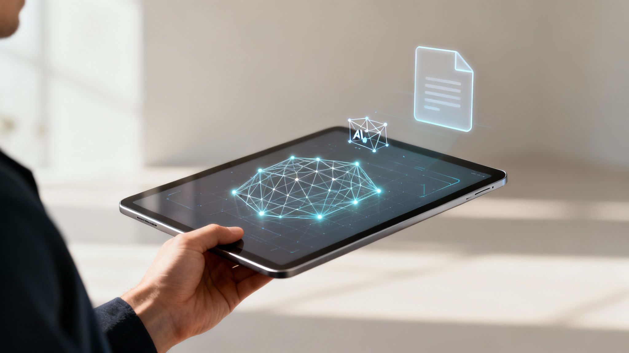 A futuristic visual representing AI and 3D data interacting