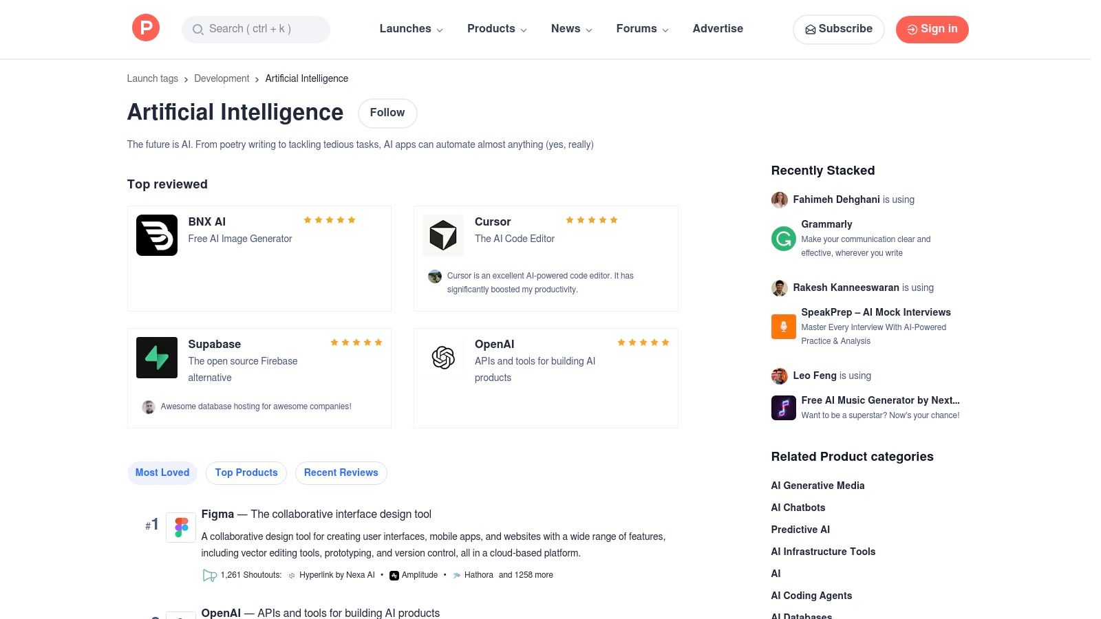 Product Hunt – Artificial Intelligence