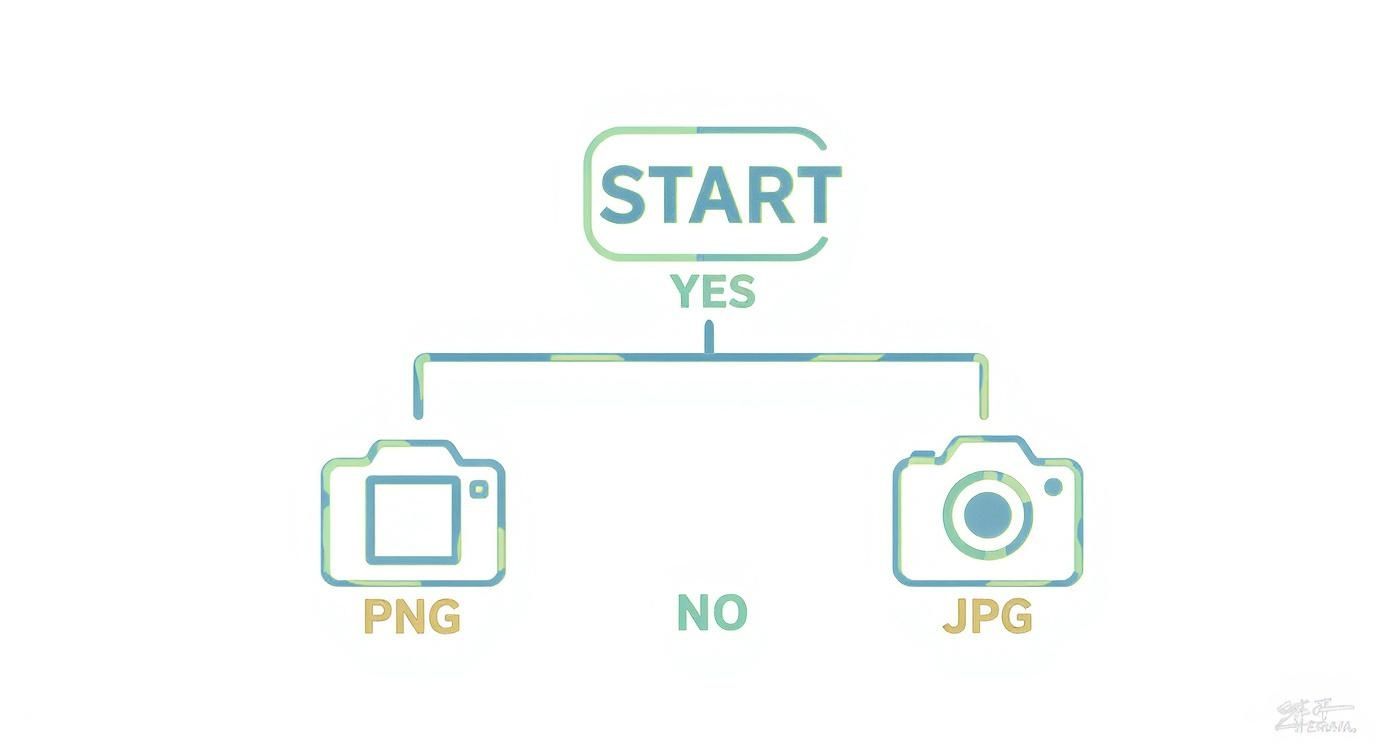 Flowchart diagram showing decision tree for choosing between PNG and JPG image file formats