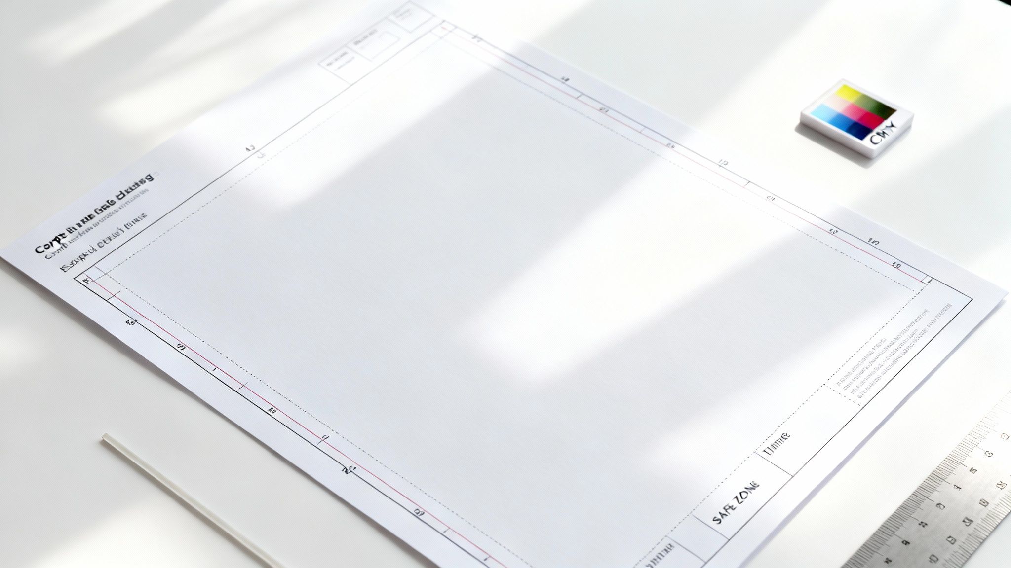 A3 size paper template with measurement grid, ruler and CMYK color guide for printing