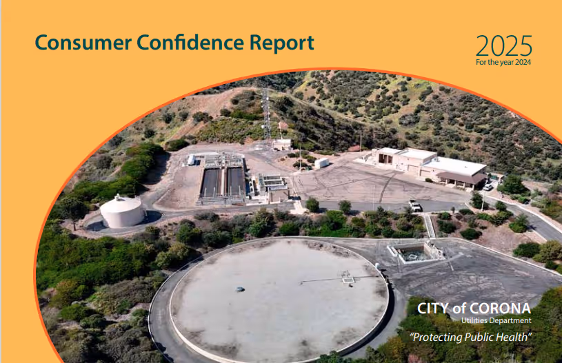 The cover pqge of the City of Corona's 2025 Consumer Confidence Report.