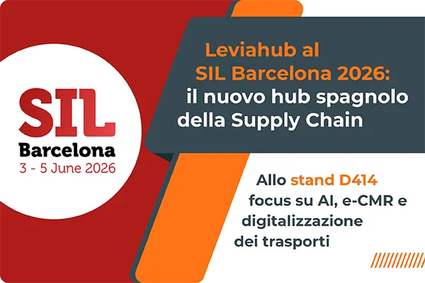 Banner Leviahub per il SIL Barcelona 2026 dedicato ad AI, e-CMR e digitalizzazione dei trasporti con focus sulla supply chain europea