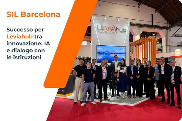 Team Leviahub allo stand D414 del SIL Barcelona 2026 durante la fiera internazionale dedicata a logistica, trasporti e digitalizzazione della Supply Chain.