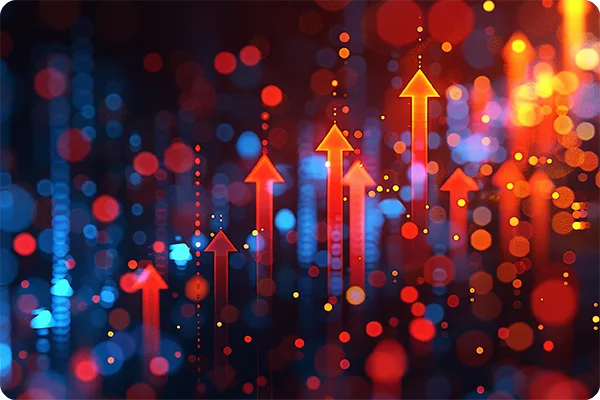 Grafica con frecce in crescita che rappresenta gli incentivi del Piano Transizione 5.0 per gli investimenti in innovazione e digitalizzazione delle imprese.