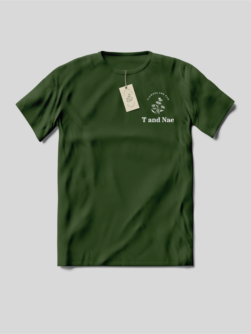 T and Nae Flower Farm logo design on tshirt