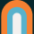 Abstract rainbow design with three rounded arches in terracotta, blue, and gray on a white background.