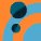 Three stylized black fish swimming against a blue and orange background with abstract circular wave patterns.