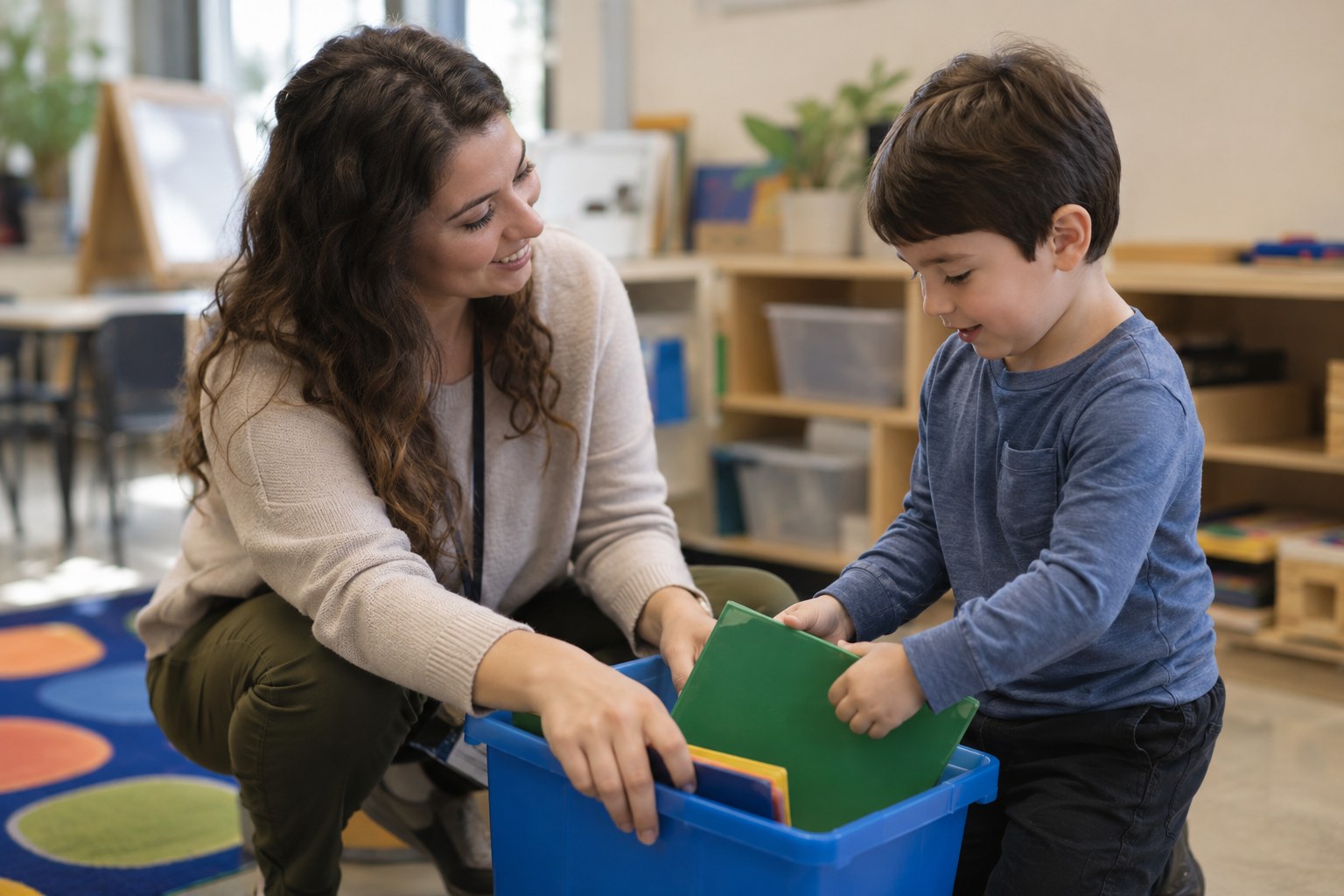 Child practicing transitions and peer interaction skills with personalized in-school ABA support in Sandy Springs, GA