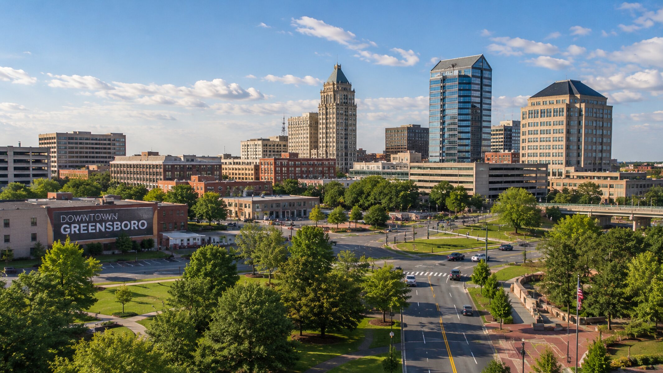 Vista aérea de Greensboro, Carolina del Norte
