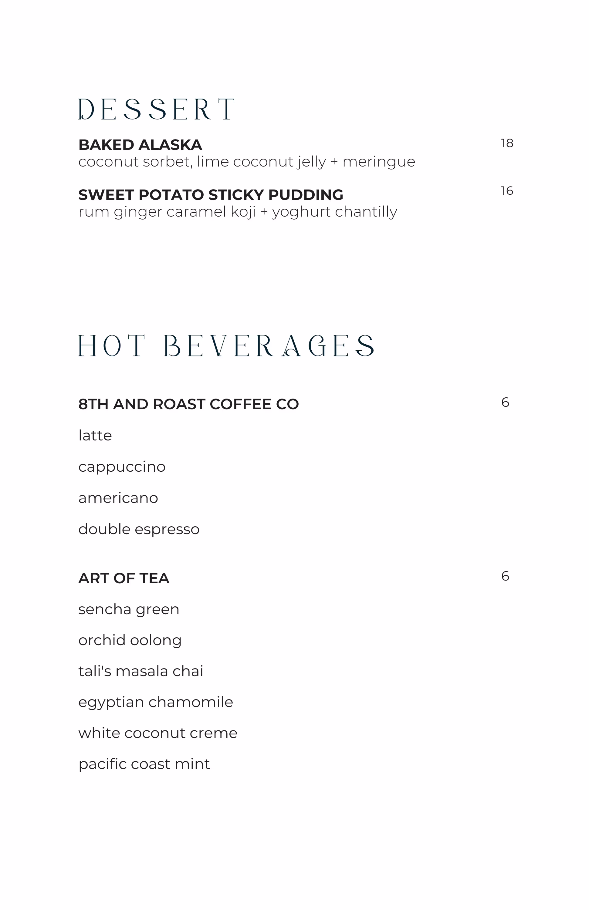 Dessert Menu