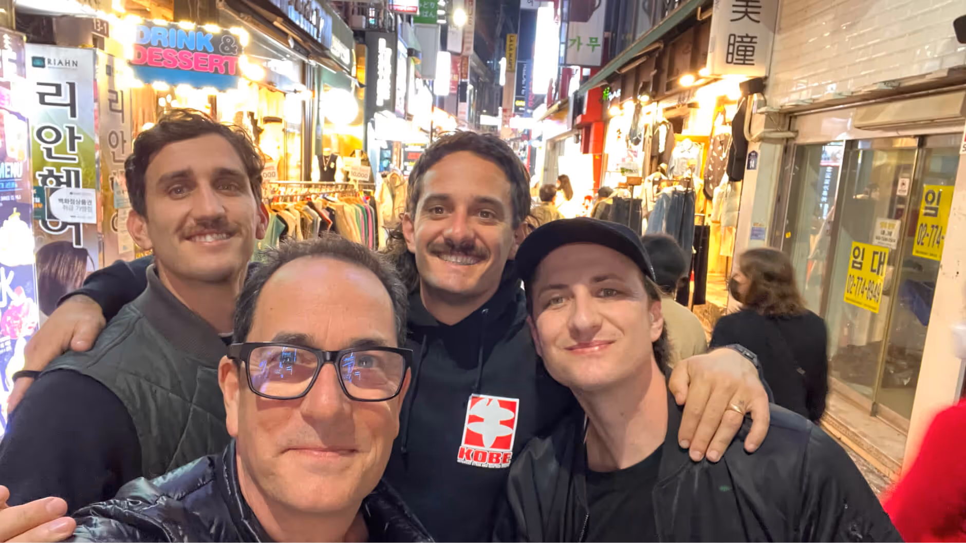 Sam and the boys on location in a not-so-dark alley