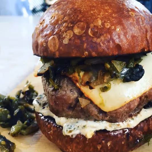 Brisket Burgers with Poblanos & Onions