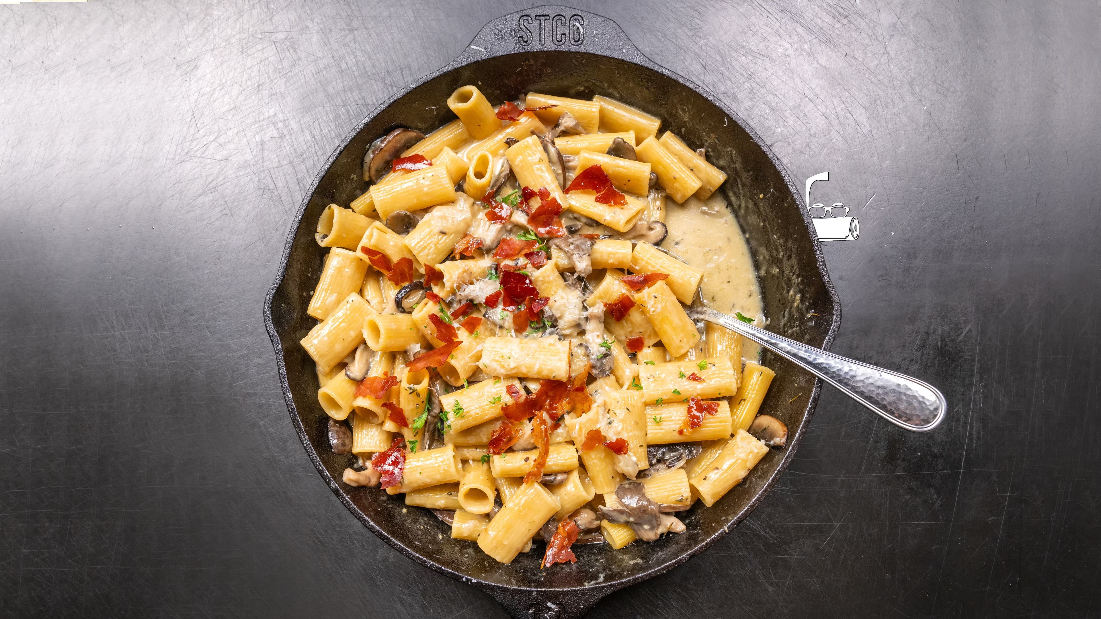 Mushroom & Truffle Pasta with Crispy Prosciutto