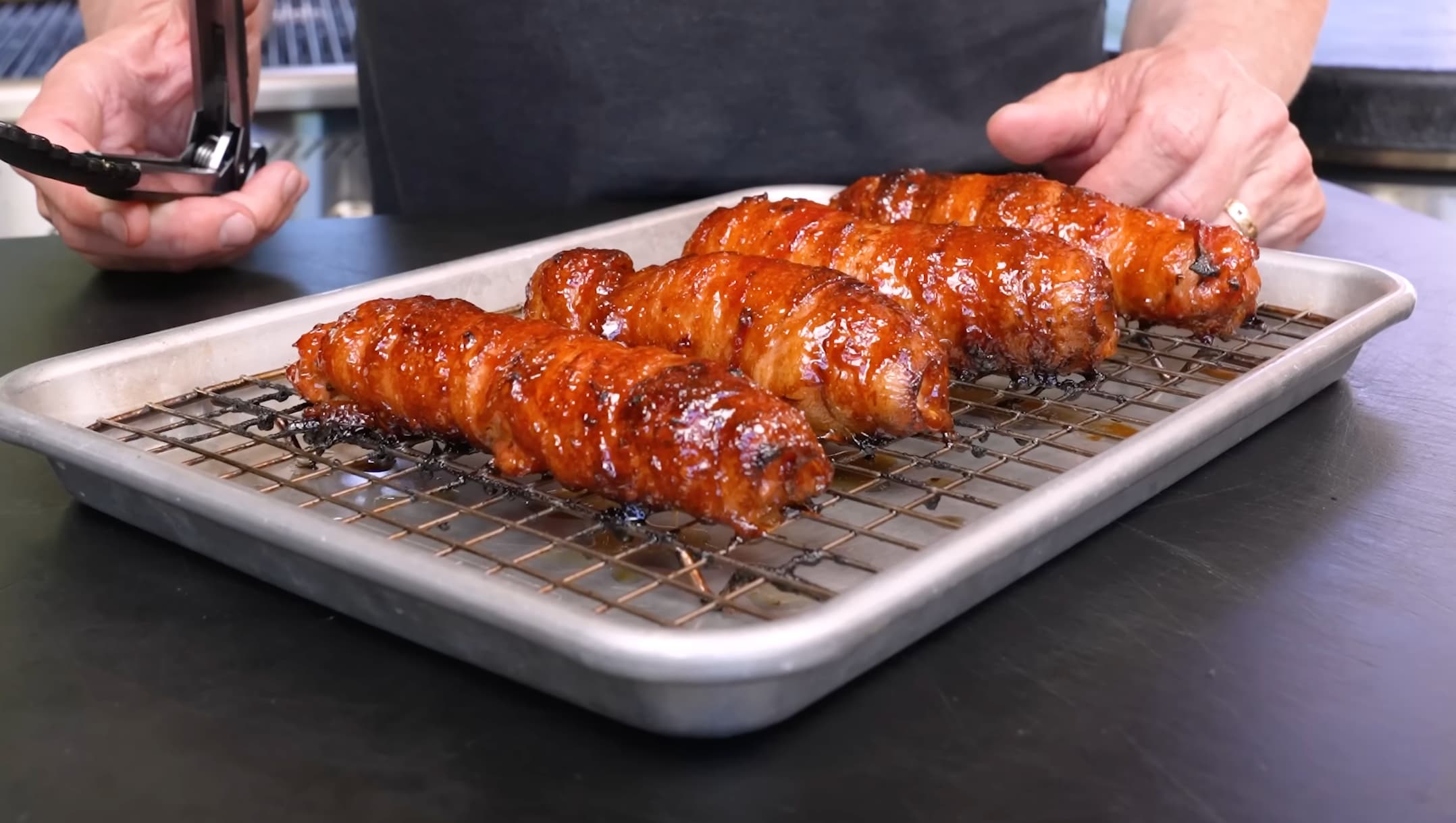 Honey Garlic Bacon Wrapped Chicken