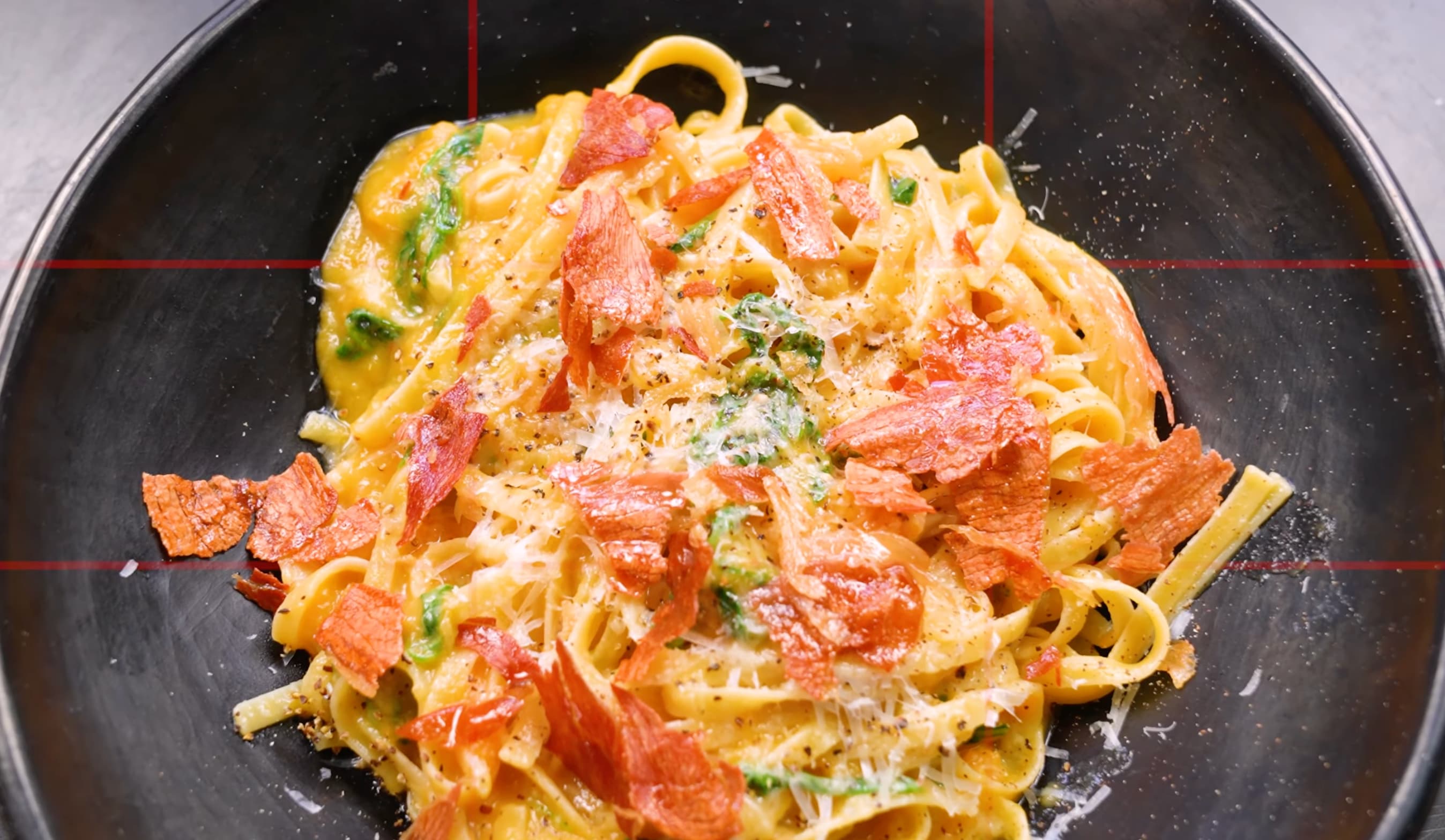 Melon Pasta with Crispy Prosciutto & Arugula