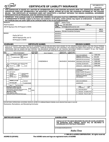 Certificate of Liability Insurance