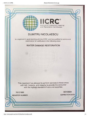 Water Damage Restoration Certificate