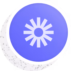 A blue circle with a white flower on it.