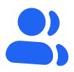 A blue and white logo of a group of people.