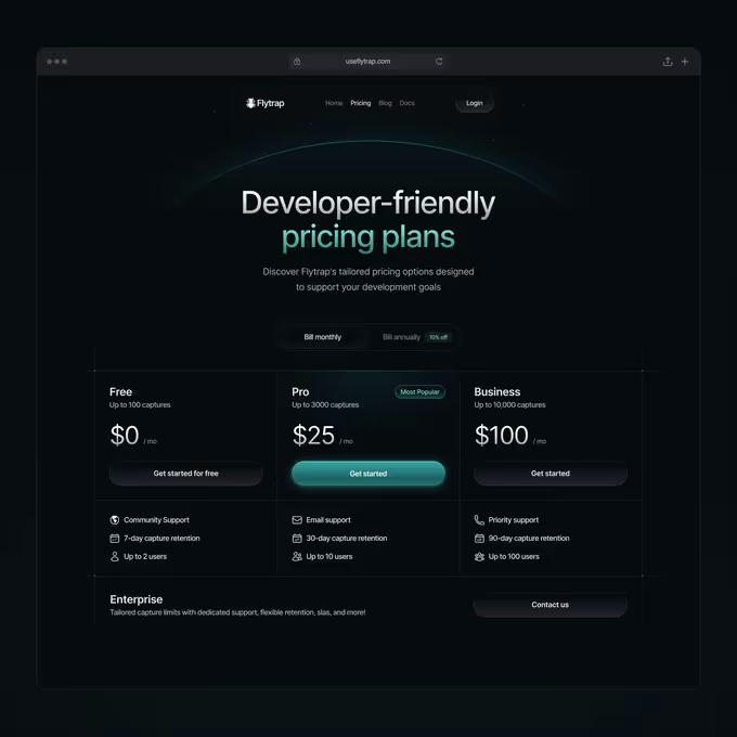 A web page with a pricing page on it.
