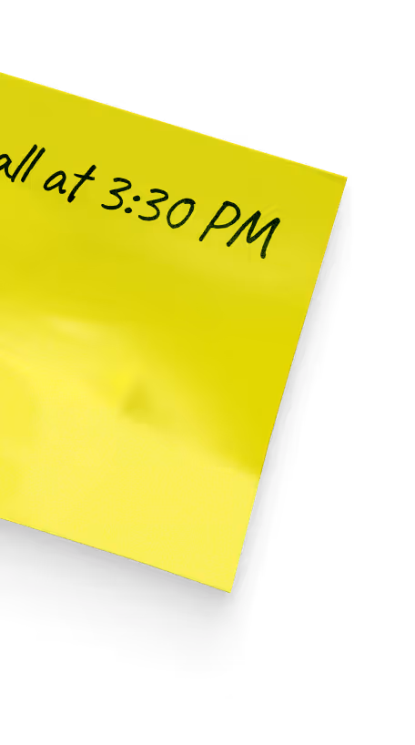 A yellow post - it note with the words email at 3 30 pm.