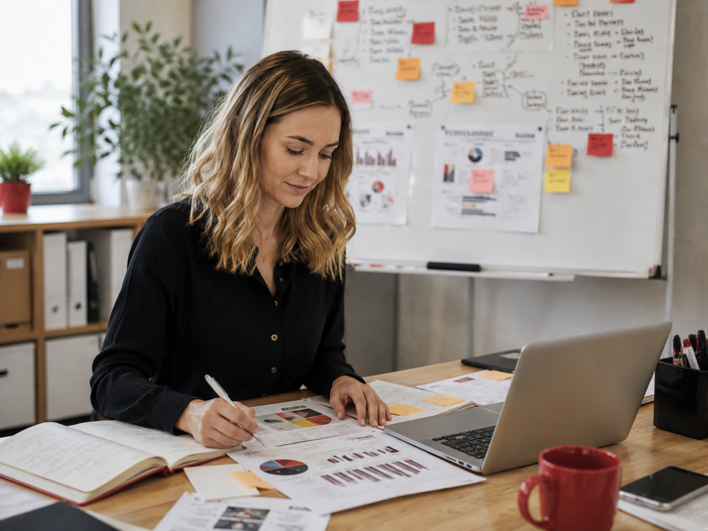 Professionnelle travaillant sur la stratégie marketing et le développement de son entreprise