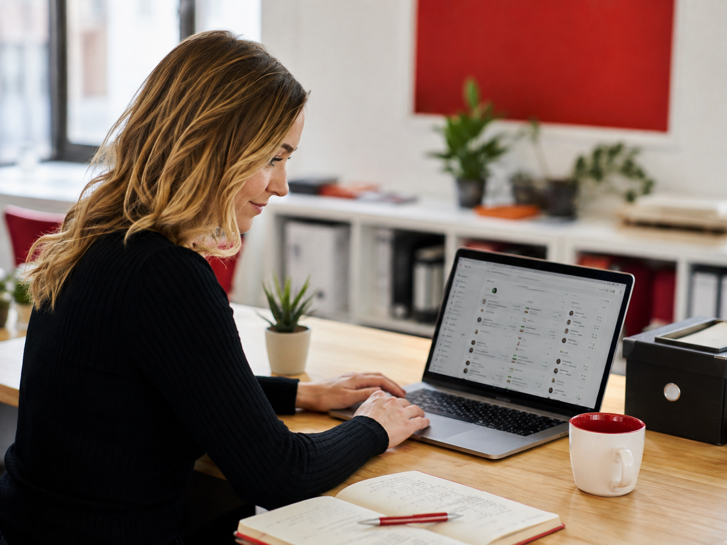 Professionnelle utilisant un CRM pour gérer ses prospects et ses actions commerciales