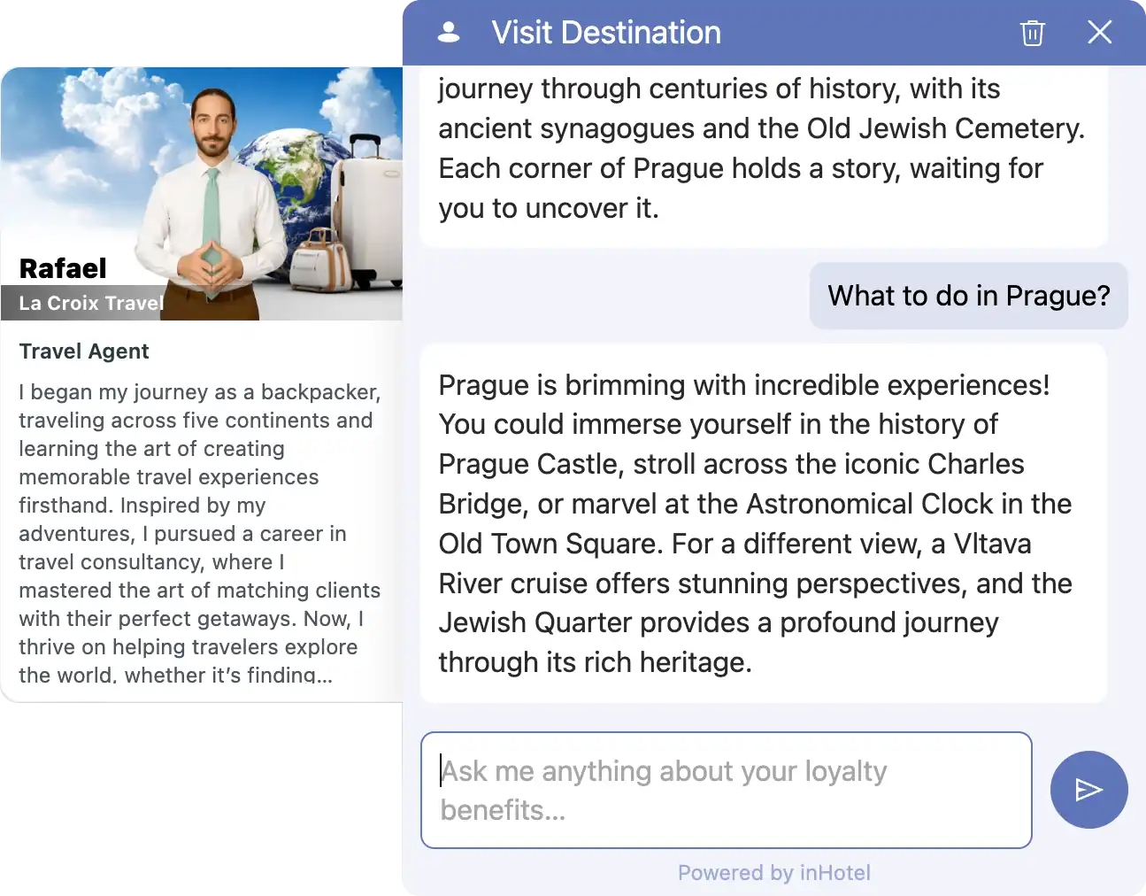 Screenshot of a tourism board website focus chatbot