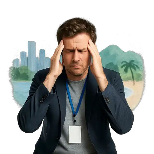 Tourism Board employee frustrated.