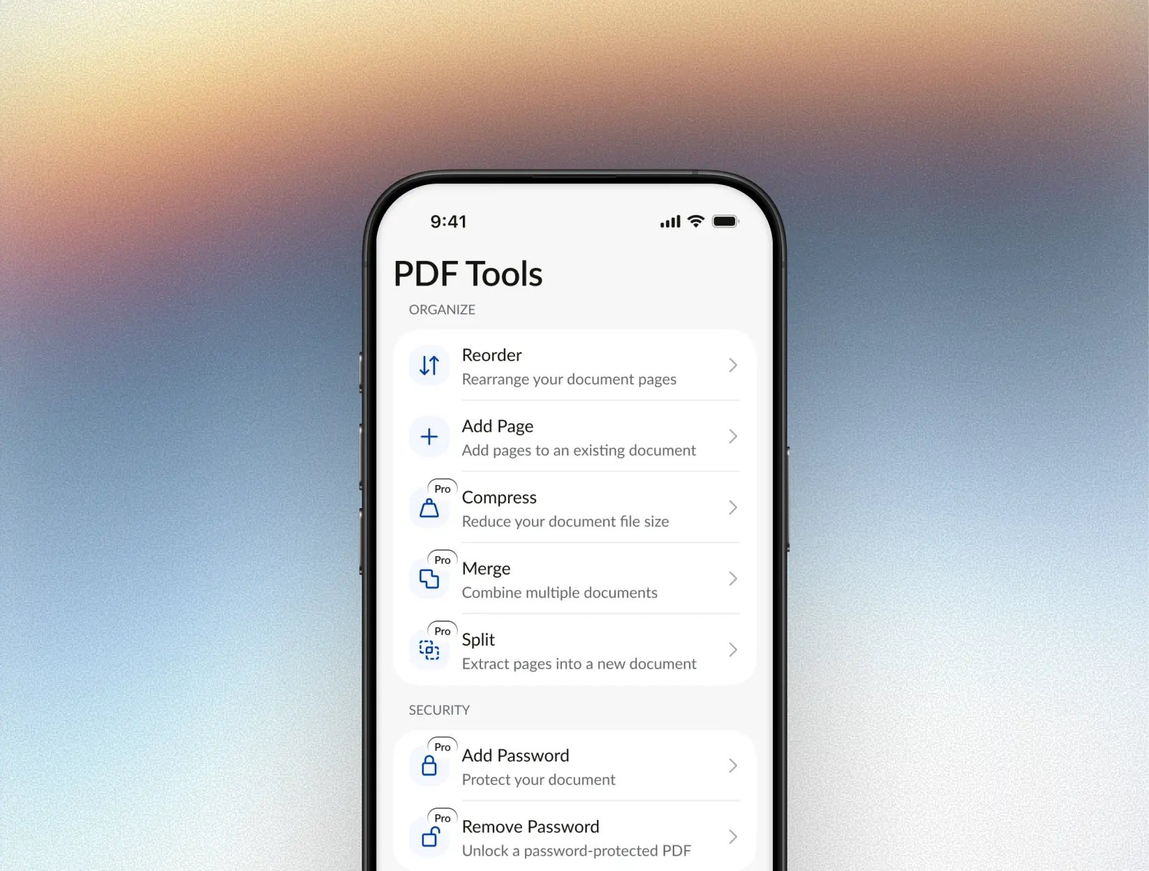Folders, PDF Tools, and Backup for Scan.Plus Pro