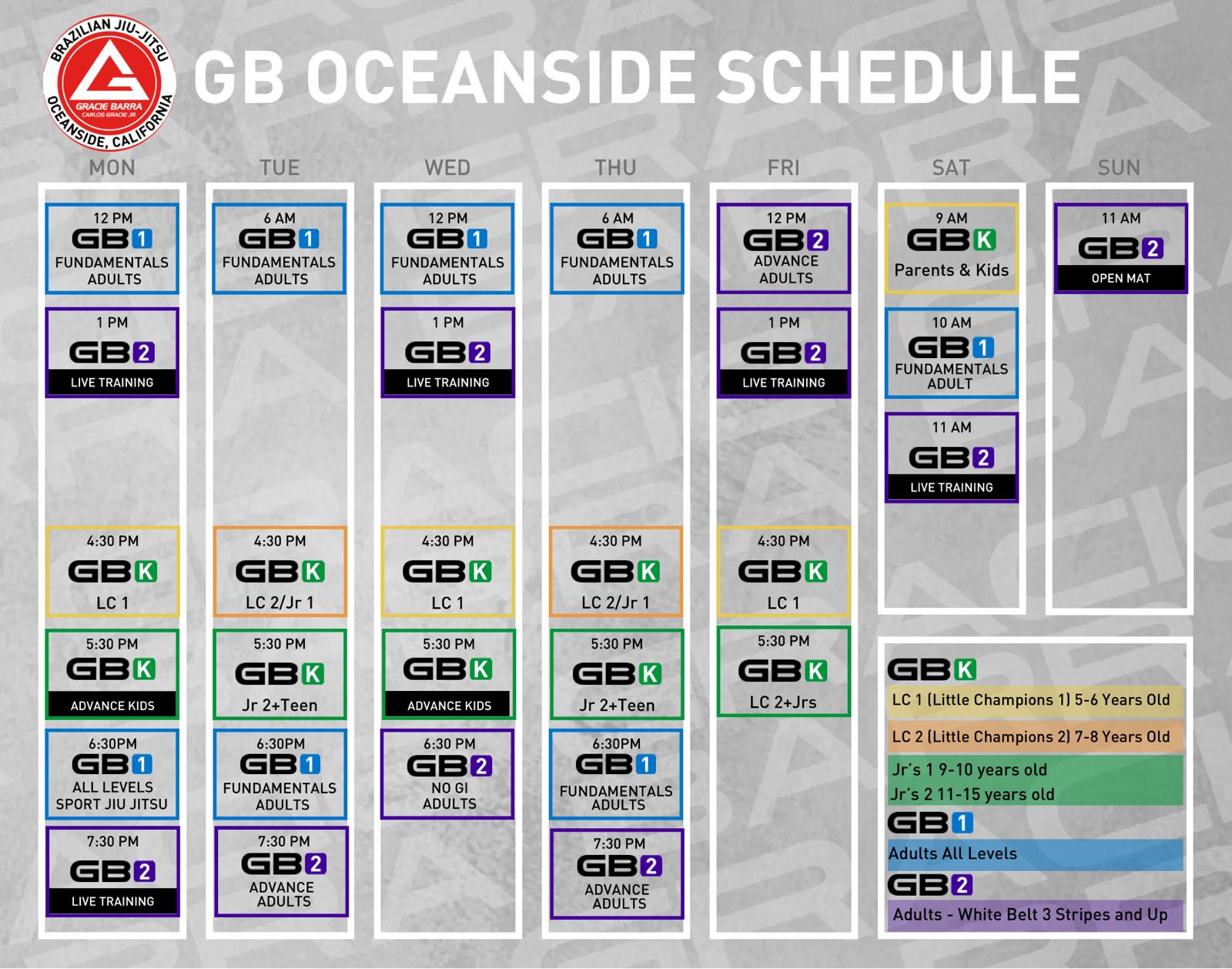 Weekly Class Schedule