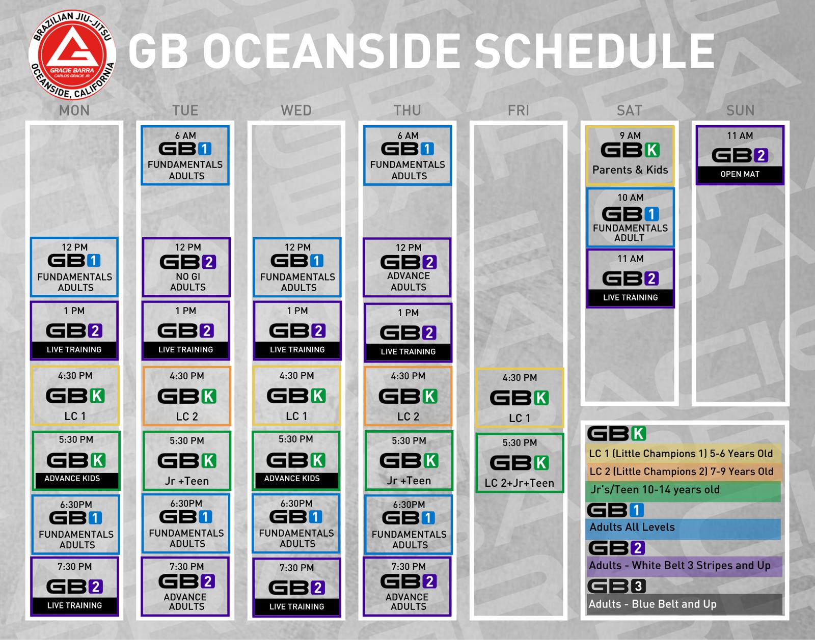Weekly Class Schedule