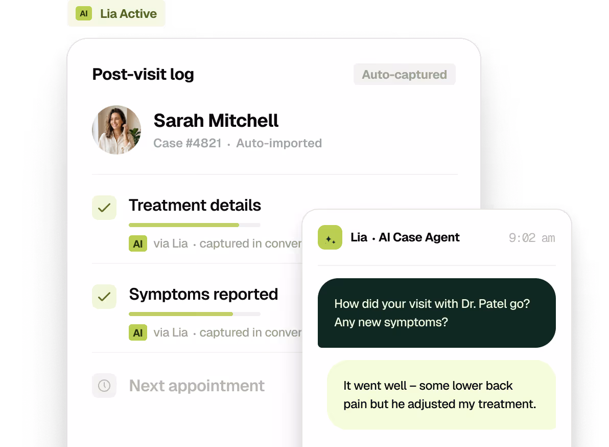 example interface of hona's dashboard showing ai getting up to date on a client's details.