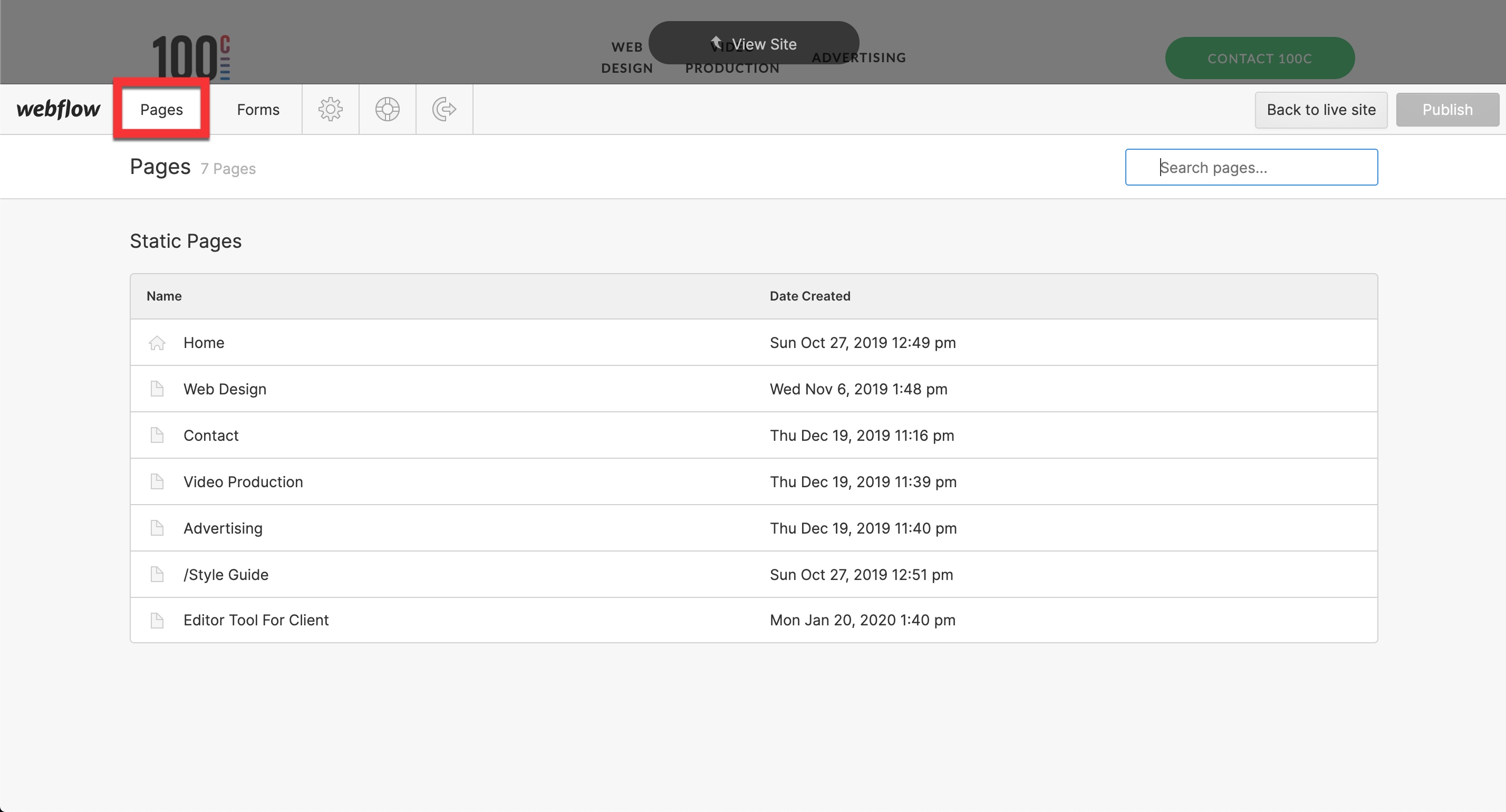 Pages Menu